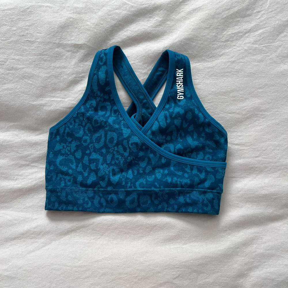 Blue leopard print gymshark sports bra